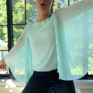 " Alice + Olivia" Chiffon Accordion Pleated Bell Sleeves Top